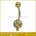 Titanium Gold Plated 316L Stainless Steel Single Jeweled Add Charm Belly Rings navel ring